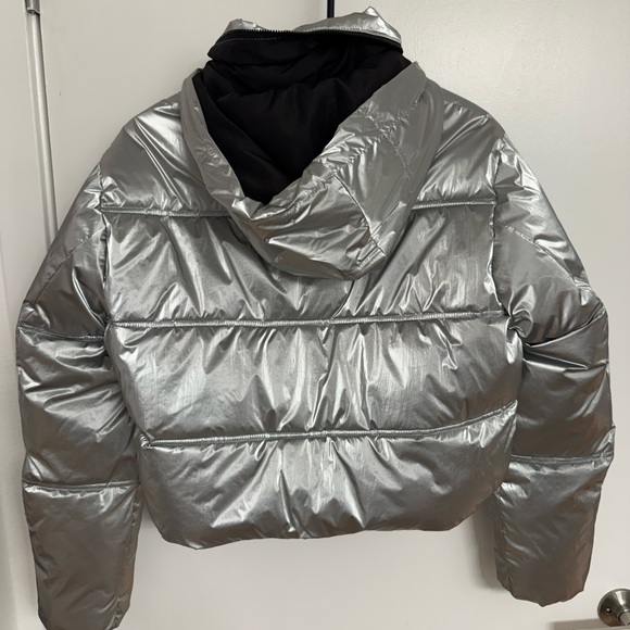 Zara Metallic Silver Puffer Jacket - Picture 2 of 4